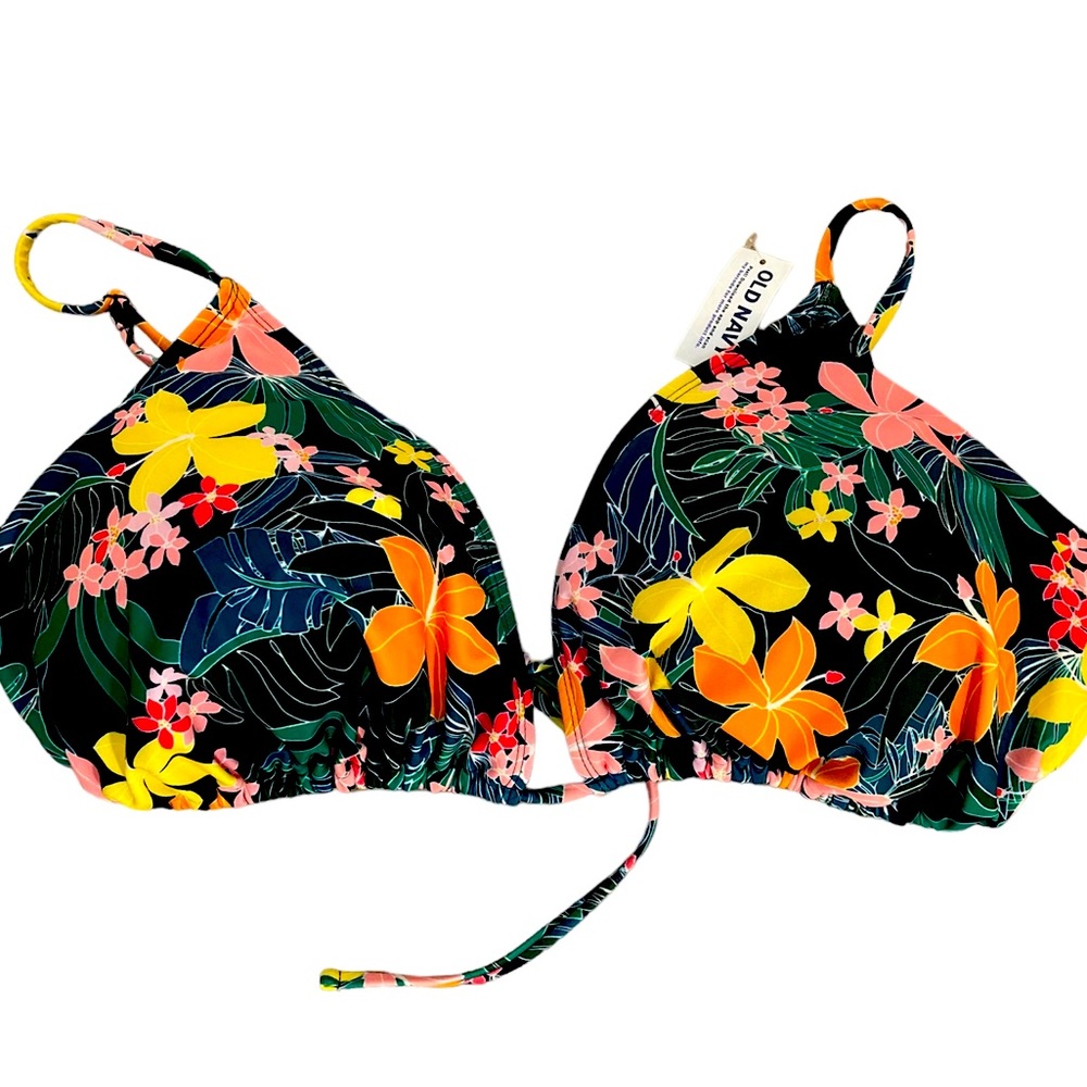 Old Navy Womens Tie String Bra 4X Black Hibiscus Adjustable Straps NWT